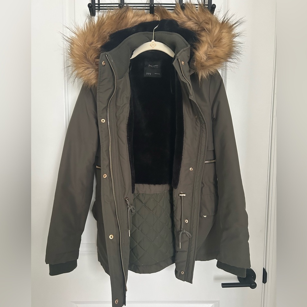 Zara Basic Outerwear Green Winter Coat Women’s Size Small